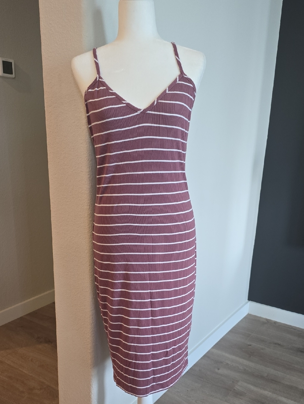 Express Mauve and White Striped Ribbed Slip Dress